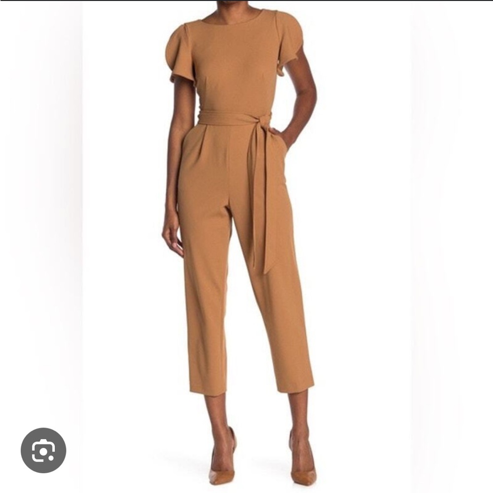 Calvin Klein Flutter Split Sleeve Belted Jumpsuit